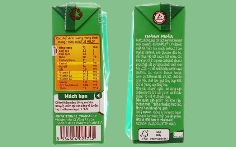 Bảng thành phần dinh dưỡng trong Milo Việt Nam: Có thực sự giúp trẻ cao lớn?